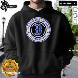 Official United States Air Force Fly Fight Win Boston Red Sox hoodie featuring team logo and military insignia.