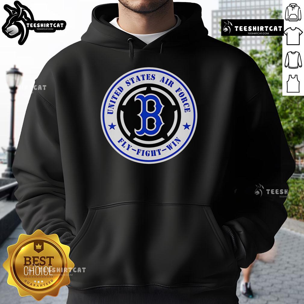 Official United States Air Force Fly Fight Win Boston Red Sox hoodie featuring team logo and military insignia.