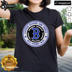 Alt Text: Official United States Air Force Fly Fight Win Boston Red Sox ladies tee featuring team logo and stylish design.