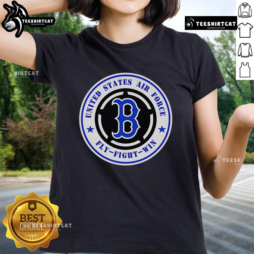 Alt Text: Official United States Air Force Fly Fight Win Boston Red Sox ladies tee featuring team logo and stylish design.