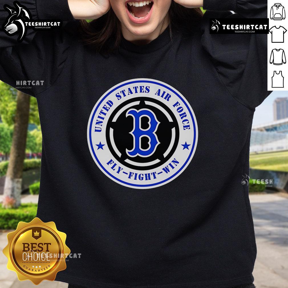 Official United States Air Force Fly Fight Win Boston Red Sox sweatshirt showcasing logo and team colors.