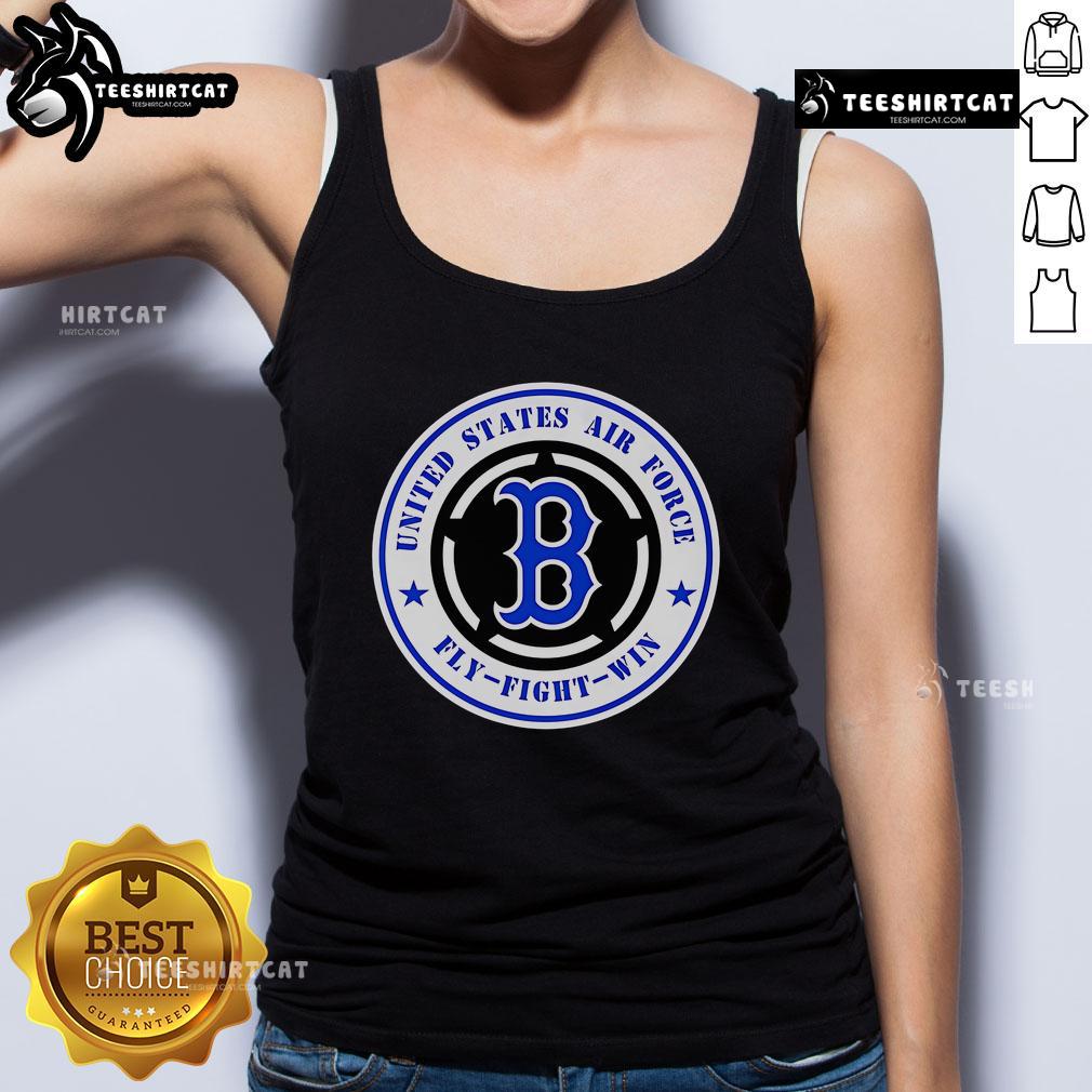 Alt Text: Official United States Air Force Fly Fight Win Boston Red Sox tank top featuring bold graphics and sporty design.