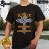 Official Utah Jazz T-Shirt featuring 'Jesus First Through Christ Who Strengthens Me' design, perfect for fans and believers.