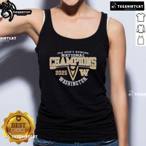 Official Washington Huskies 2025 IRA Men's Rowing National Champions tank top featuring team logo and vibrant design.