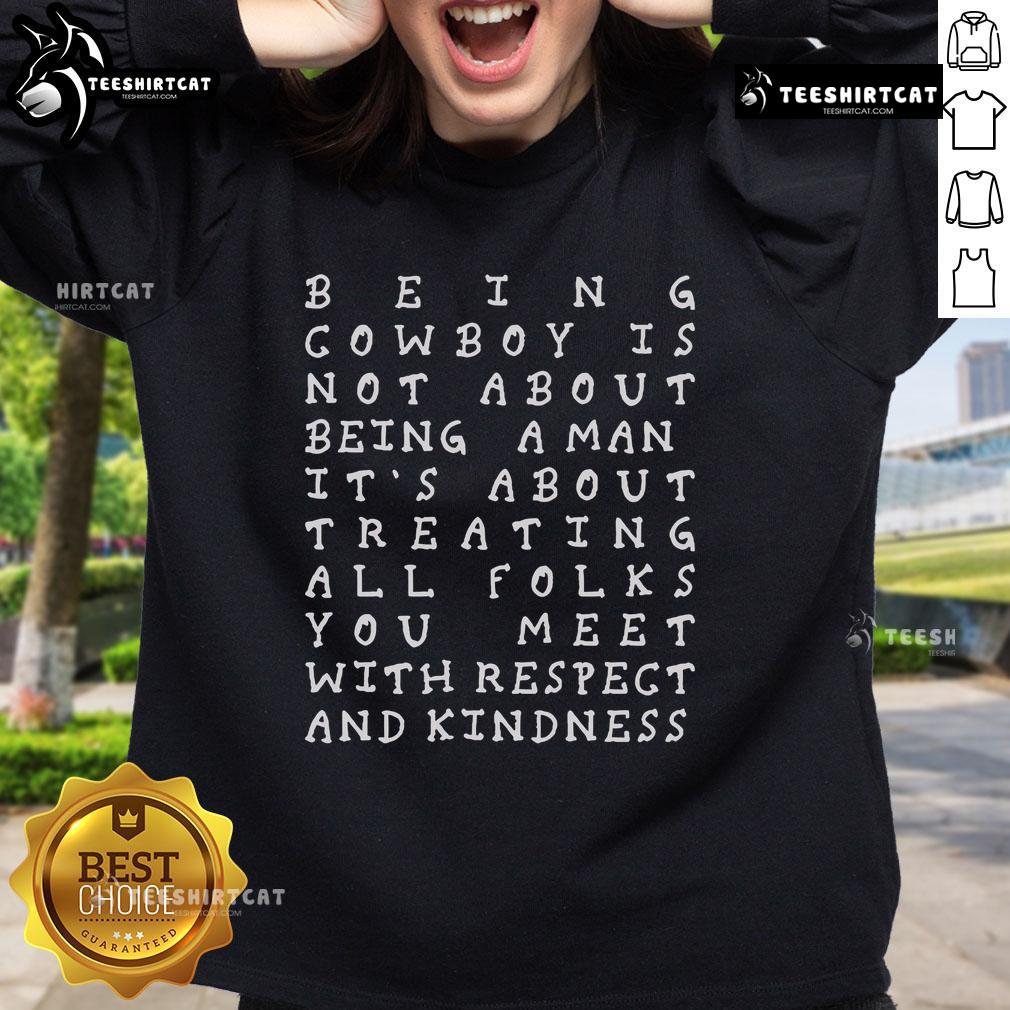 Official Y'all Means All 2025 sweatshirt featuring cowboy-themed design, perfect for embracing inclusivity and Western culture.