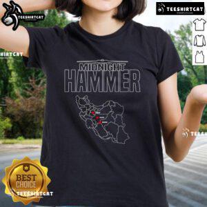 Operation Midnight Hammer map highlighting Fordow, Natanz, and Isfahan for a ladies tee design.