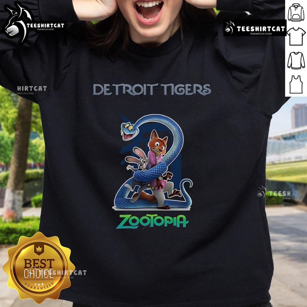 Original Detroit Tigers Zootopia 2 sweatshirt featuring vibrant graphics and a cozy design for fans and collectors.