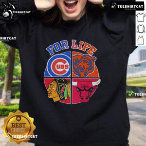 Original For Life Chicago Cubs Bears Blackhawks Bulls logos sweatshirt showcasing vibrant team graphics.