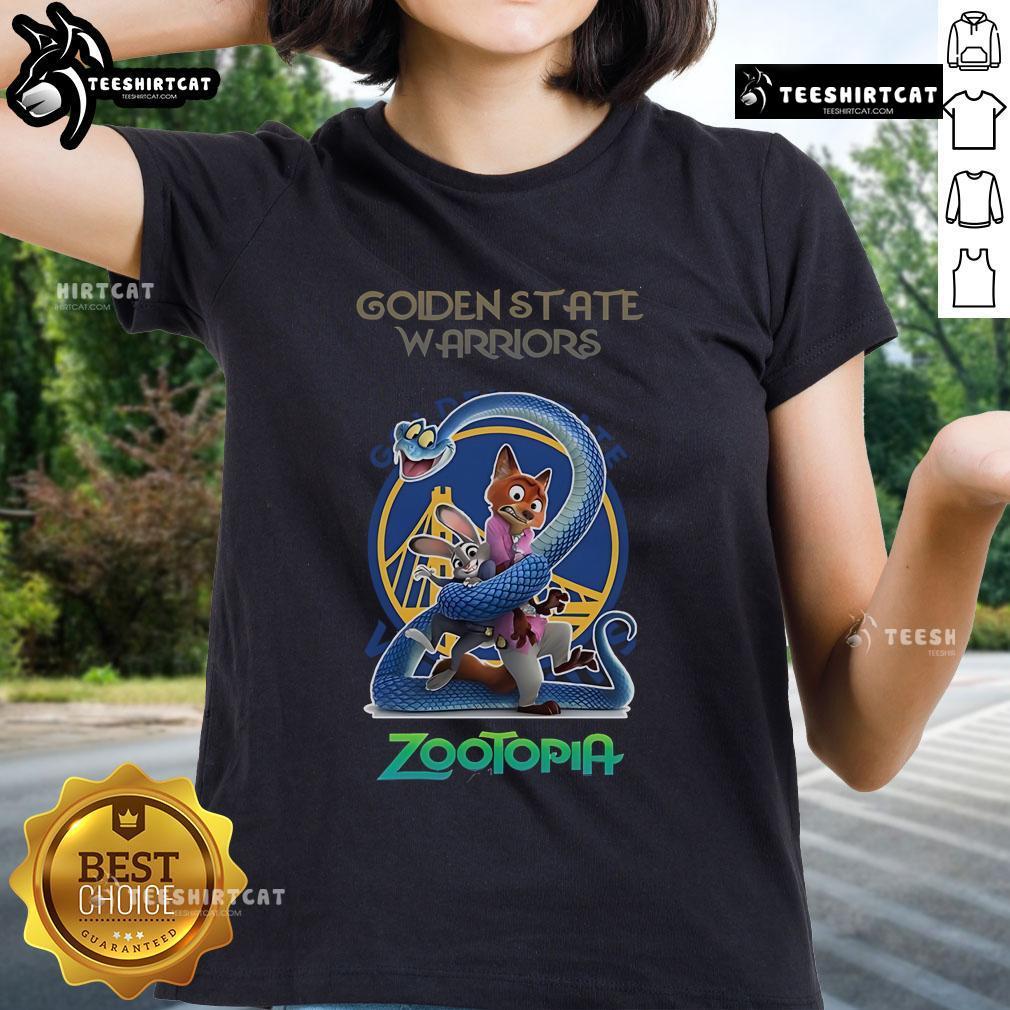 Original Golden State Warriors Zootopia 2 Ladies Tee featuring vibrant graphics and a stylish design for fans.