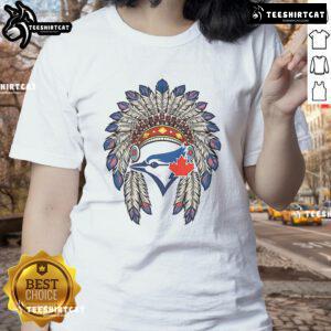 Original Toronto Blue Jays Native American logo on a stylish ladies tee, perfect for baseball fans and collectors.
