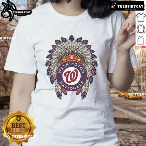 Original Washington Nationals Native American logo on a stylish ladies tee, perfect for baseball fans.