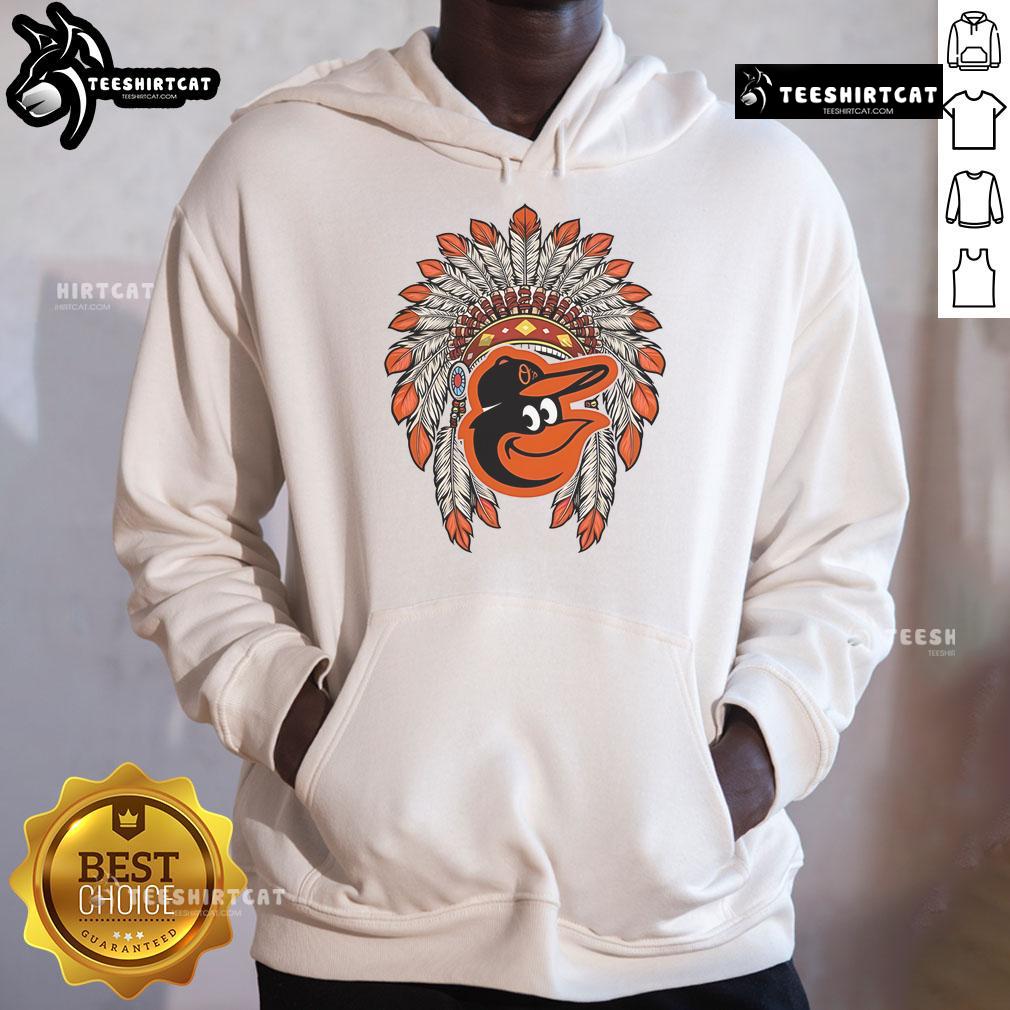 Alt Text: Premium Baltimore Orioles Native American Logo hoodie featuring vibrant graphics and comfortable design for fans.