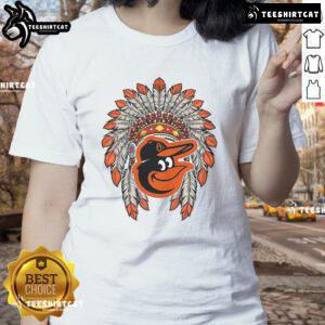 Premium Baltimore Orioles Native American logo ladies tee showcasing stylish design for fans of MLB apparel.