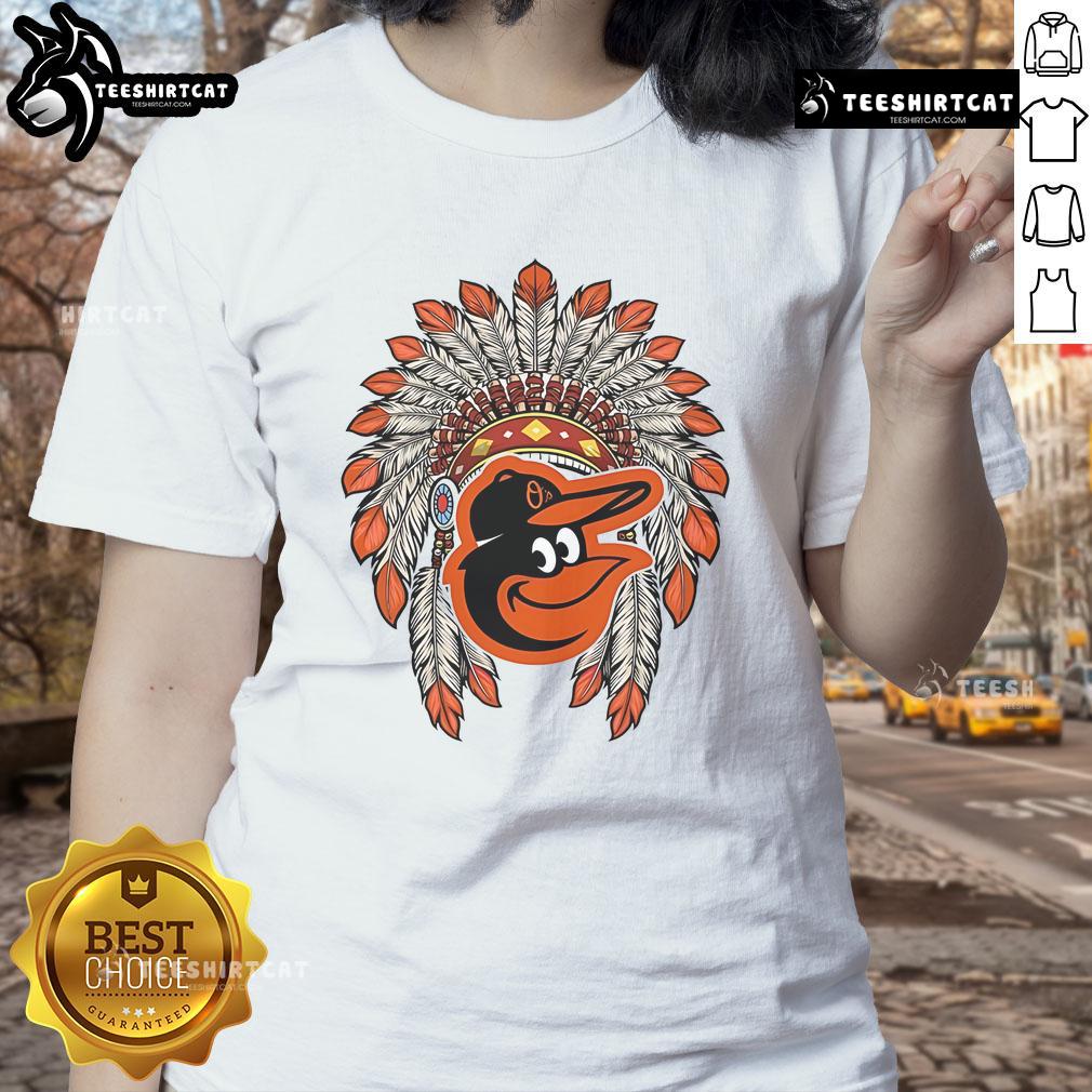Premium Baltimore Orioles Native American logo ladies tee showcasing stylish design for fans of MLB apparel.