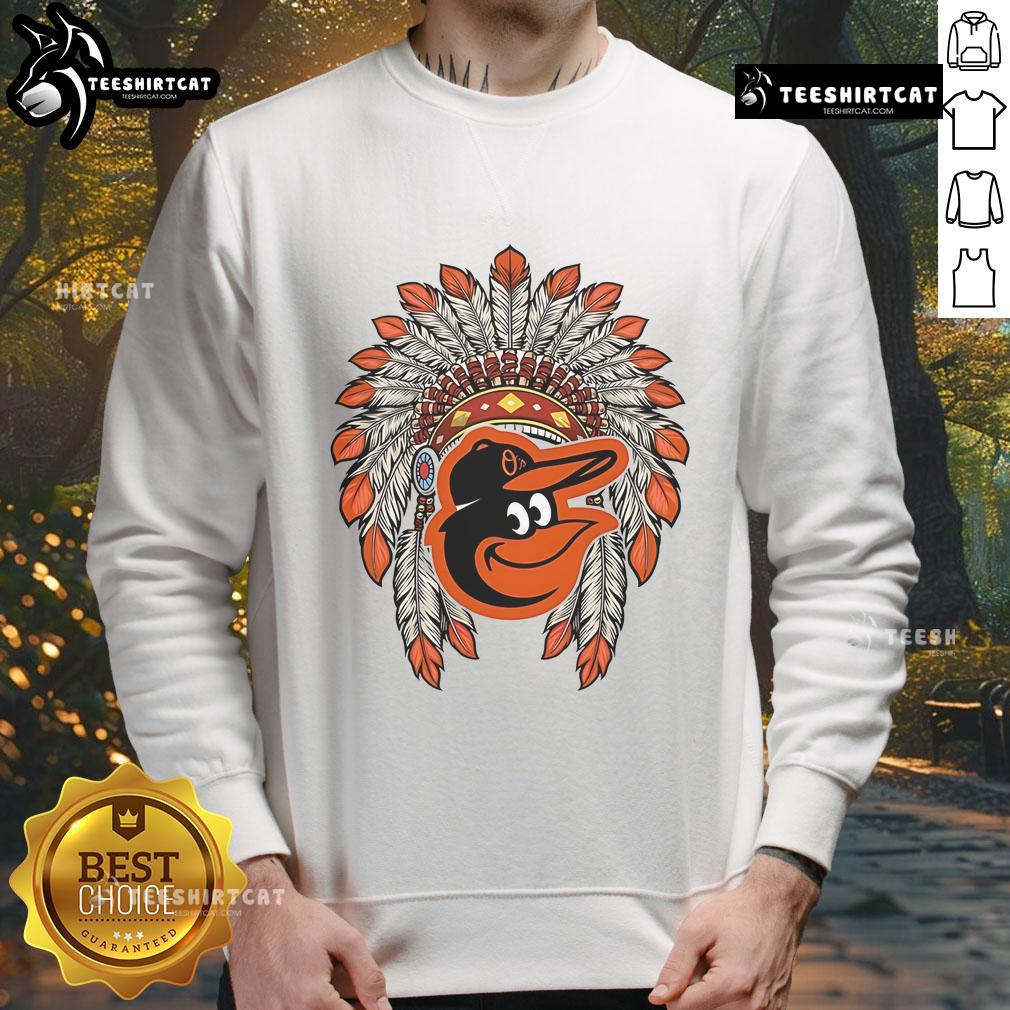 Premium Baltimore Orioles Native American logo sweatshirt, featuring vibrant colors and a stylish design for fans.