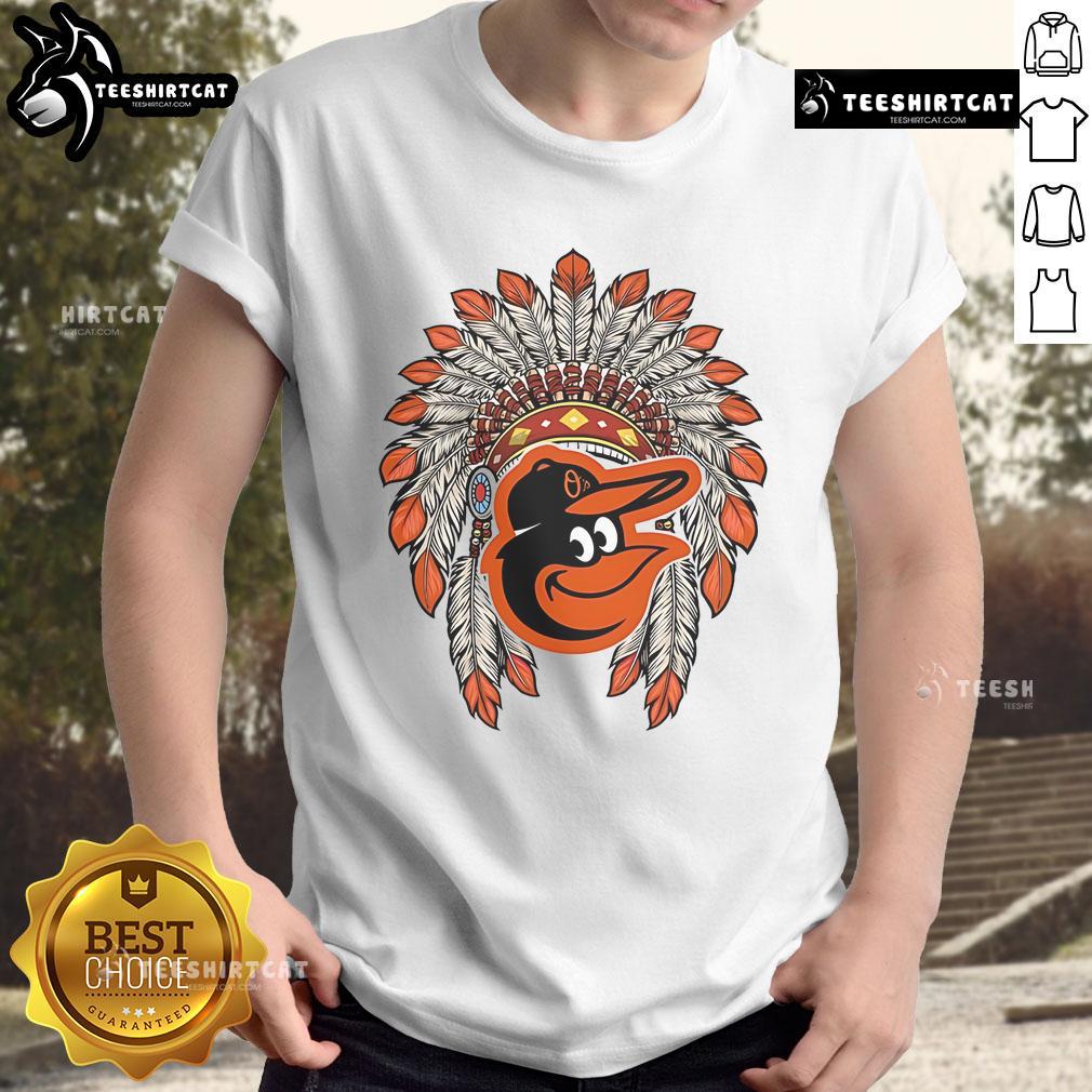 Premium Baltimore Orioles Native American logo t-shirt featuring vibrant colors and unique design for baseball fans.