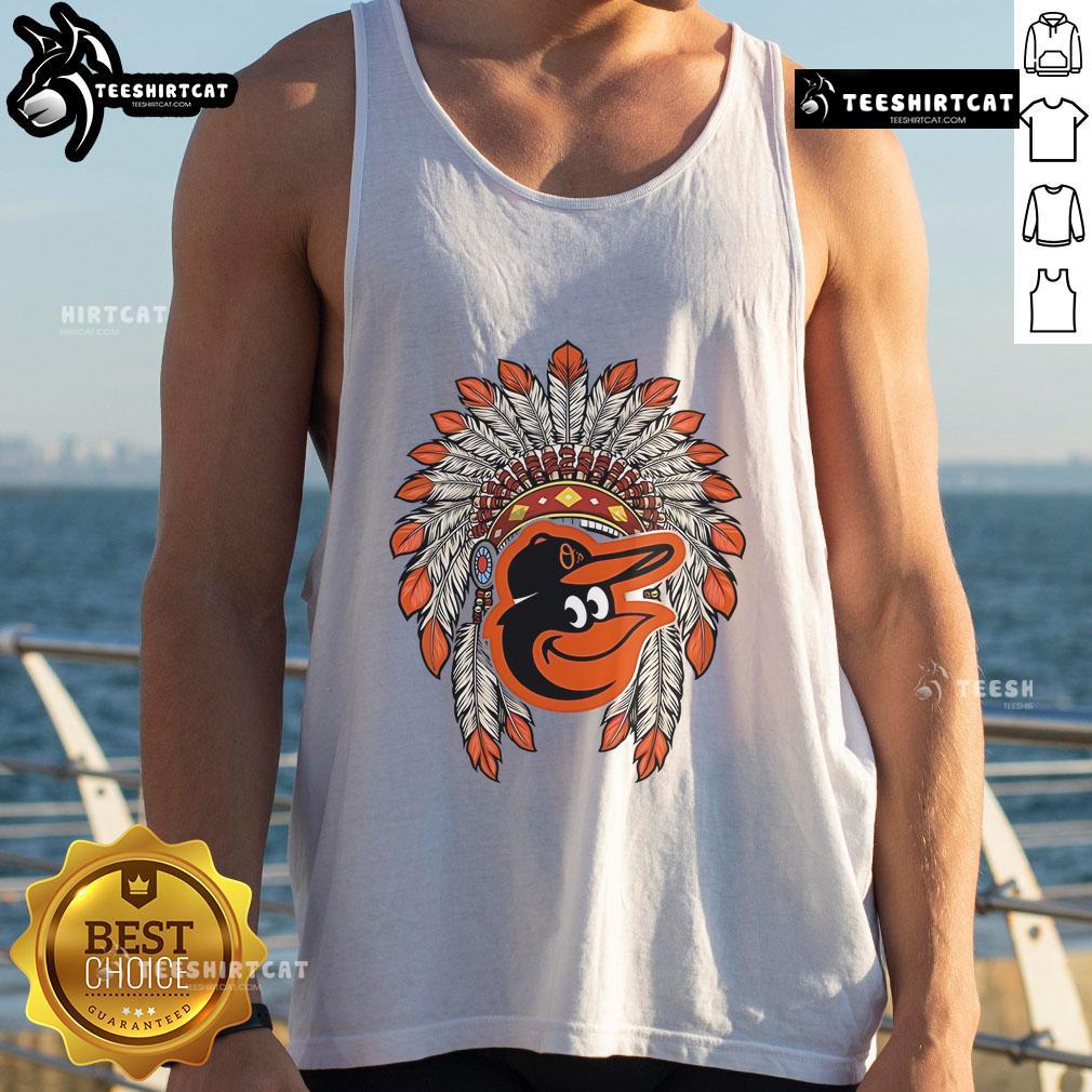 Premium Baltimore Orioles Native American Logo Tank Top showcasing vibrant colors and unique design for fans.