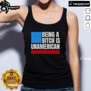 Alt Text: Premium 'Being A Bitch Is Unamerican' Flag Tank Top showcasing patriotic design for bold fashion statements.
