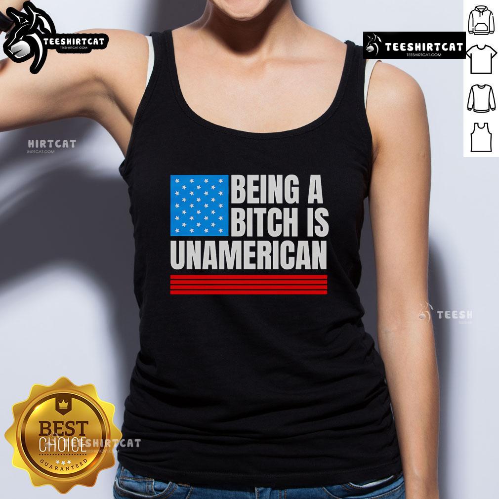Alt Text: Premium 'Being A Bitch Is Unamerican' Flag Tank Top showcasing patriotic design for bold fashion statements.