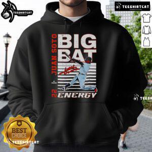 Alt Text: Premium Big Bat Energy Juan Soto New York Baseball MLBPA Hoodie featuring vibrant design and comfortable fit.
