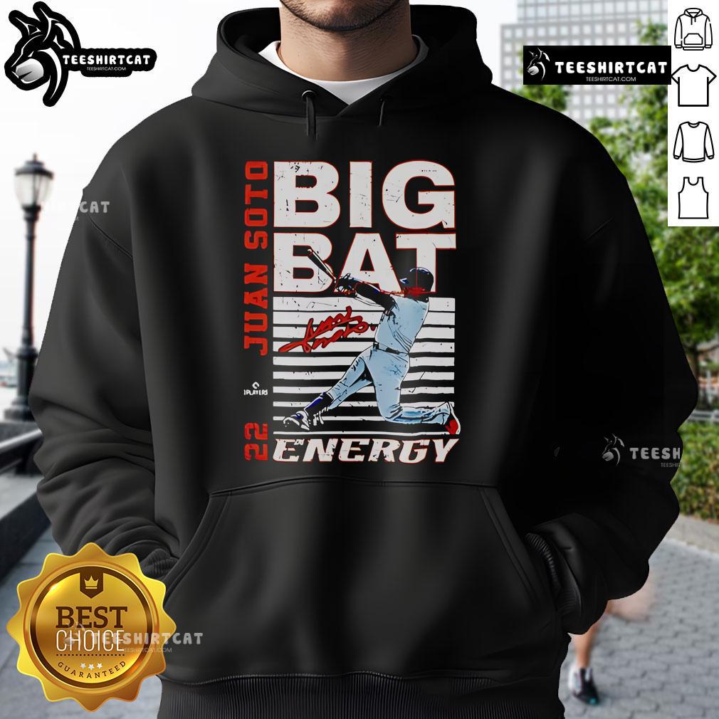 Alt Text: Premium Big Bat Energy Juan Soto New York Baseball MLBPA Hoodie featuring vibrant design and comfortable fit.