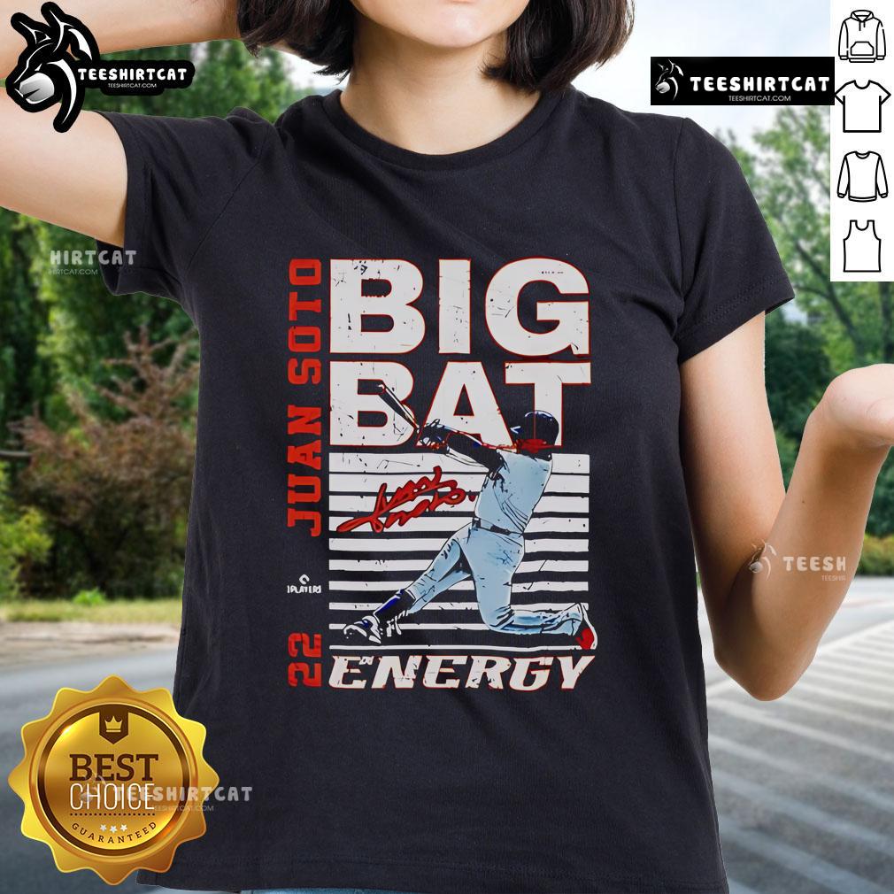 Premium Big Bat Energy Juan Soto New York Baseball MLBPA ladies tee featuring vibrant design and comfortable fit.