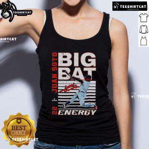 Juan Soto Premium Big Bat Energy tank top for New York baseball fans, featuring MLBPA logo and vibrant design.