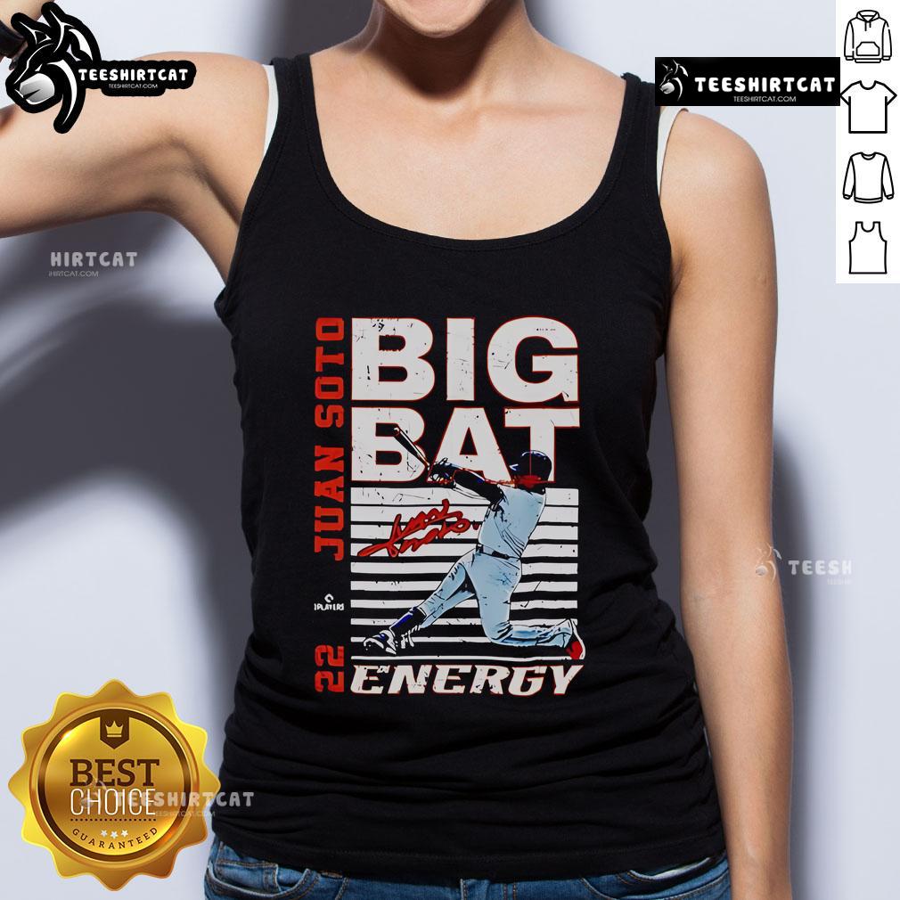 Juan Soto Premium Big Bat Energy tank top for New York baseball fans, featuring MLBPA logo and vibrant design.