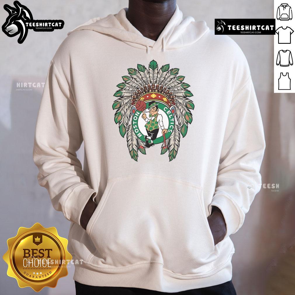 Premium Boston Celtics Native American Logo Hoodie, featuring vibrant colors and a unique design perfect for fans.