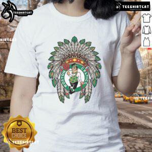 Premium Boston Celtics Native American Logo Ladies Tee showcasing stylish design and vibrant colors for fans.