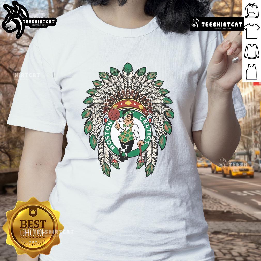 Premium Boston Celtics Native American Logo Ladies Tee showcasing stylish design and vibrant colors for fans.