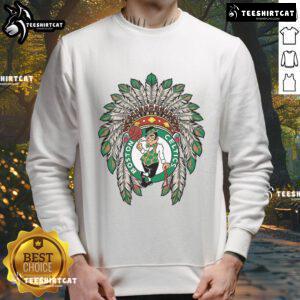 Alt Text: Premium Boston Celtics Native American Logo Sweatshirt featuring a vibrant design and comfortable fit for fans.