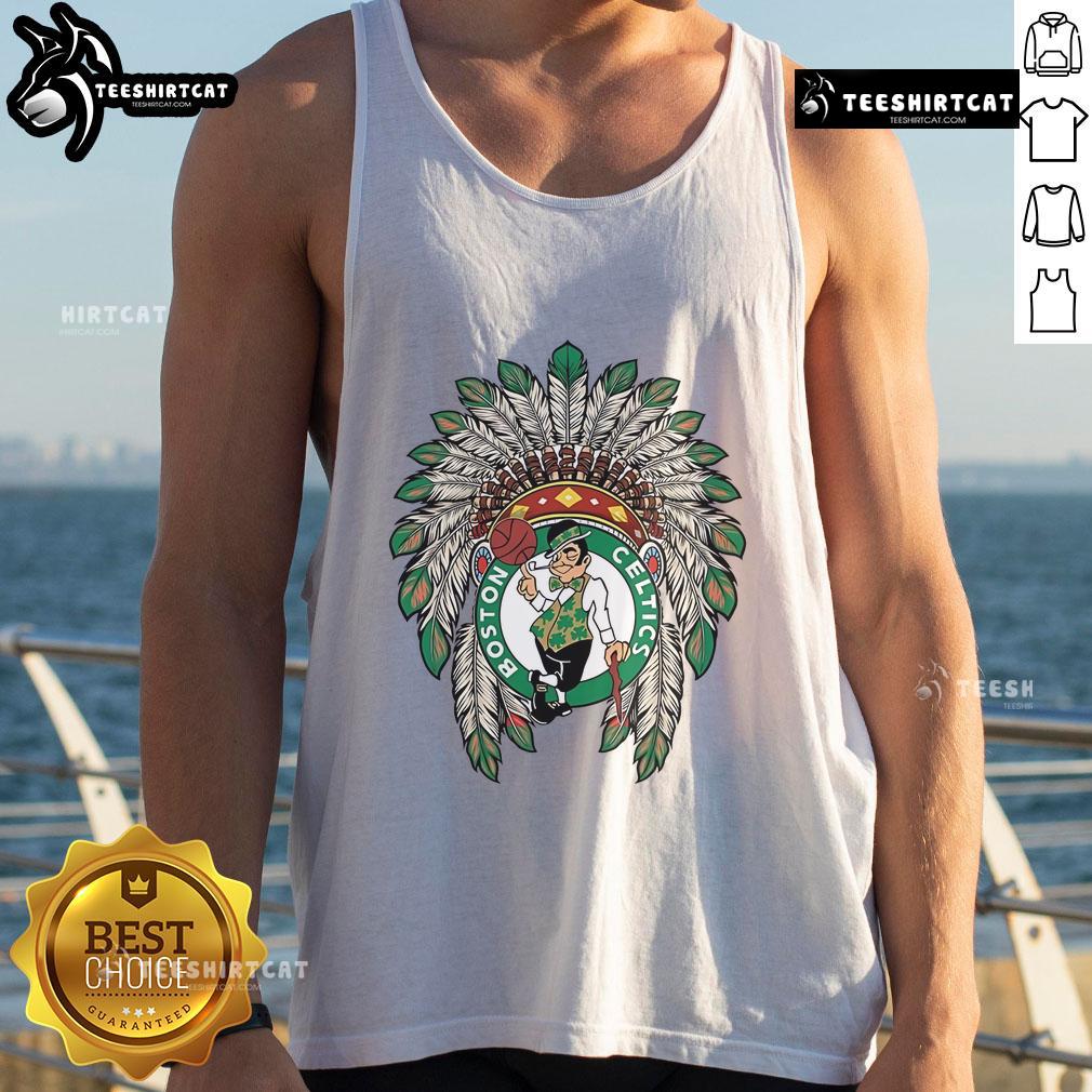 Premium Boston Celtics Native American logo tank top featuring vibrant colors and a stylish design for fans.