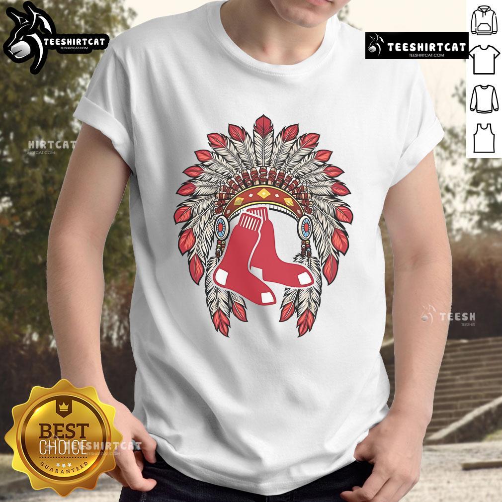 Premium Boston Red Sox Native American logo T-shirt featuring a unique design and vibrant colors for baseball fans.