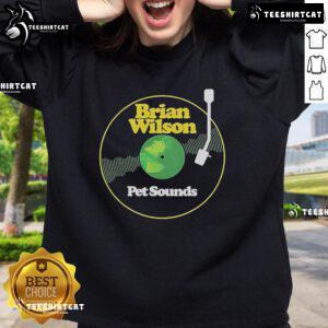 Alt Text: Premium Brian Wilson Pet Sounds LP sweatshirt featuring vibrant colors and iconic album artwork, perfect for music fans.