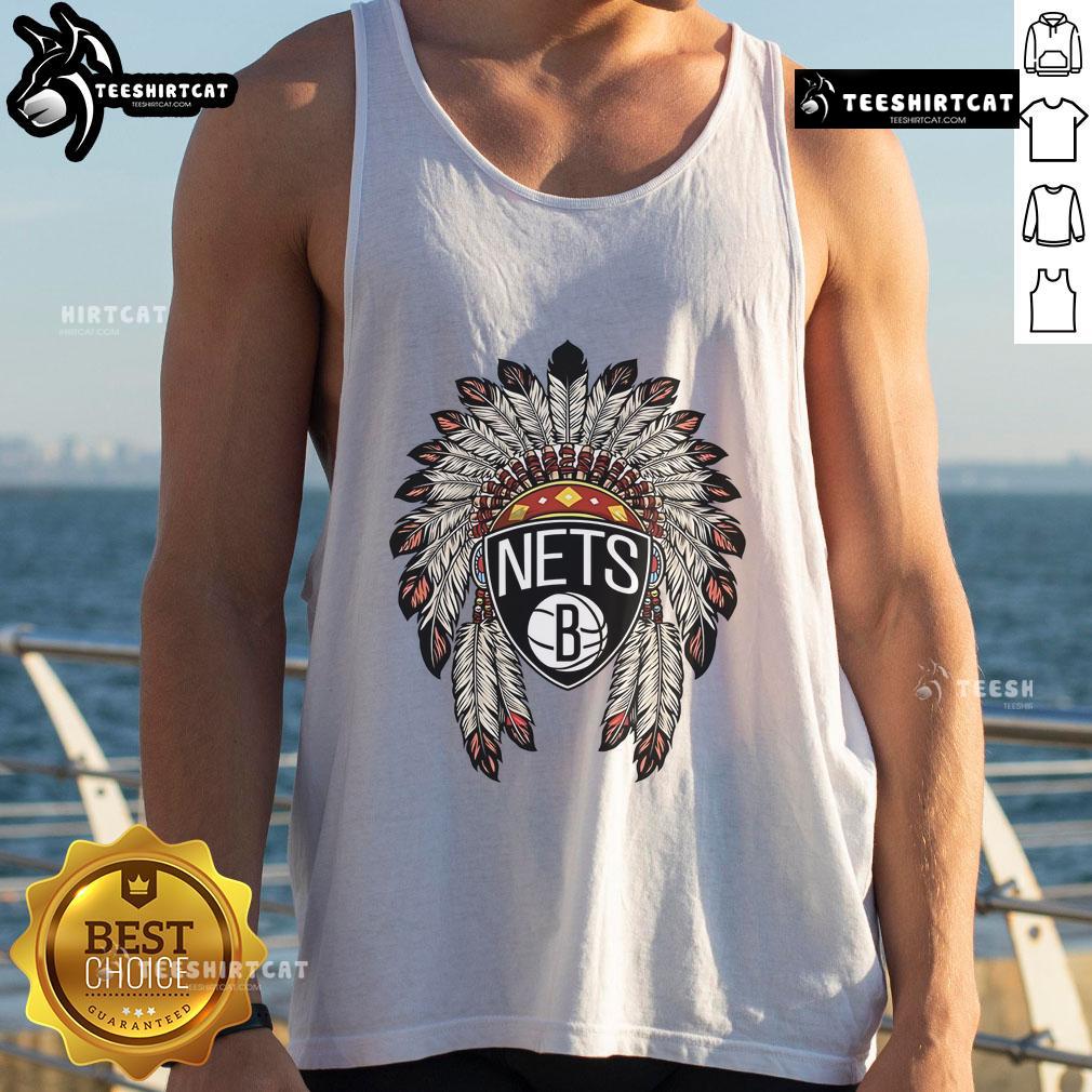 Premium Brooklyn Nets Native American logo tank top featuring a stylish design for sports fans.