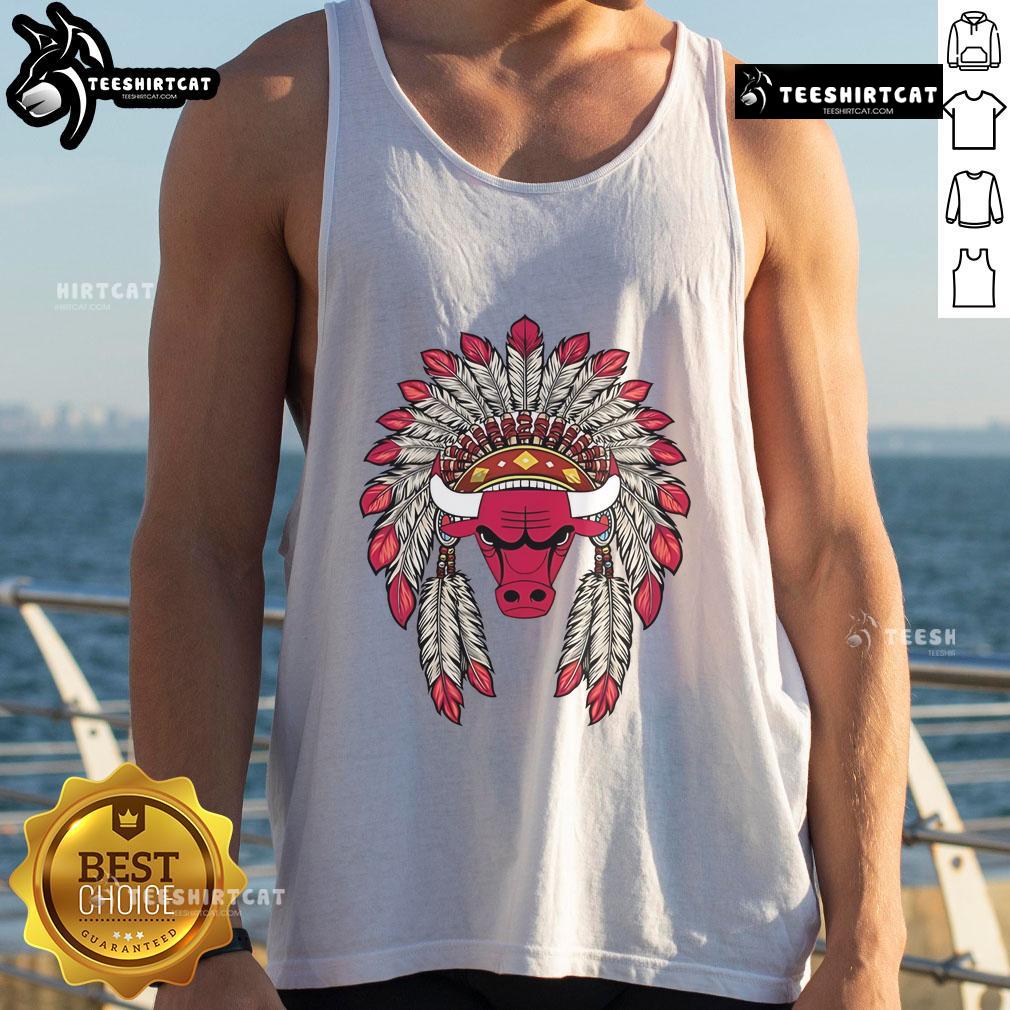 Premium Chicago Bulls Native American logo tank top featuring vibrant colors and stylish design for basketball fans.