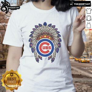 Premium Chicago Cubs Native American Logo ladies tee in vibrant colors, perfect for fans and stylish casual wear.