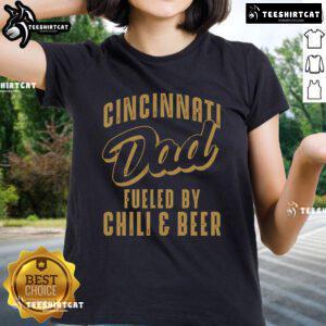 Premium Cincinnati Dad Tee for ladies, featuring a fun chili beer design perfect for casual outings and family gatherings.