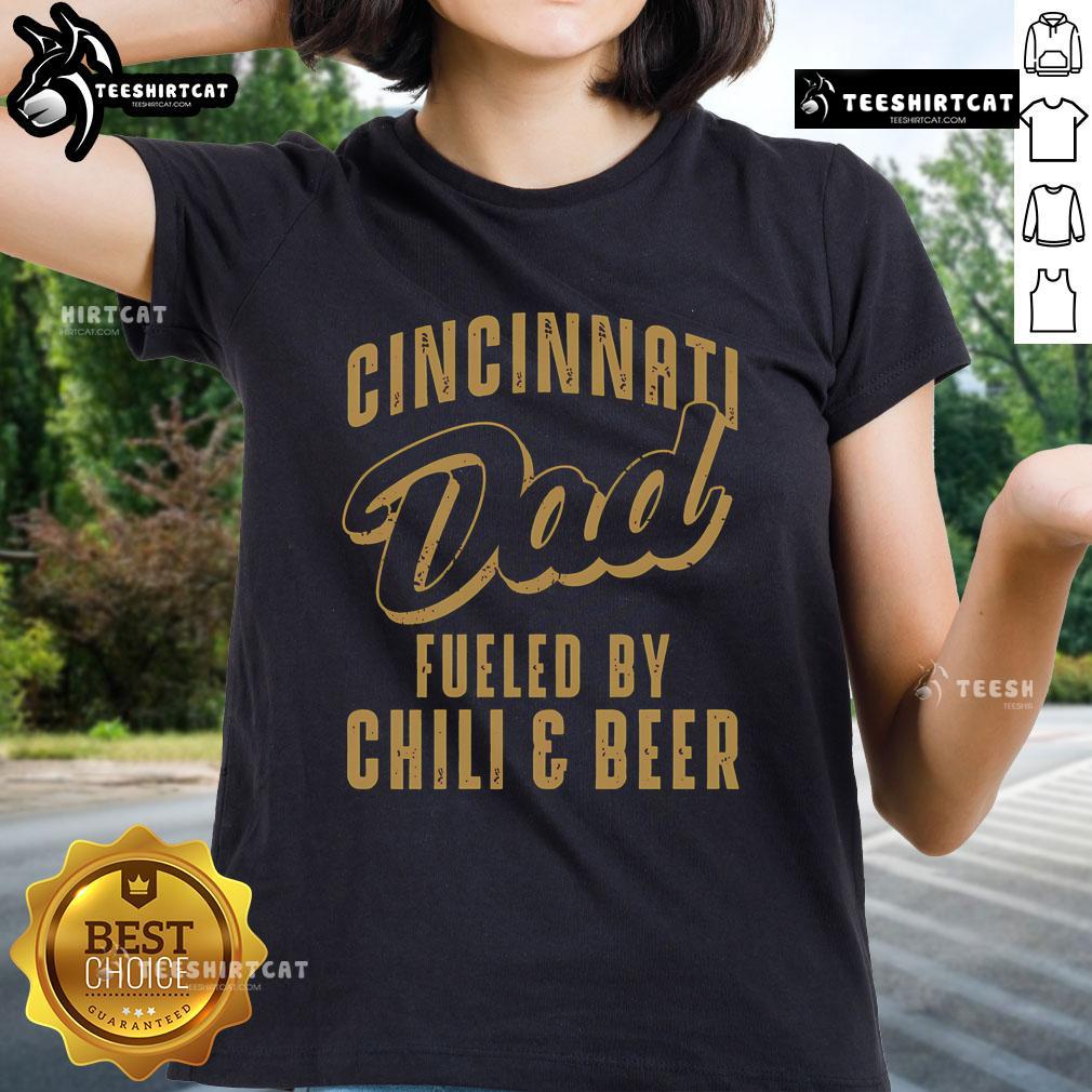 Premium Cincinnati Dad Tee for ladies, featuring a fun chili beer design perfect for casual outings and family gatherings.