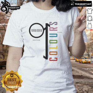 Premium David Sylvian Forbidden Colours My Love Wears Pride Rainbow Ladies Tee showcasing vibrant rainbow design.