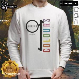 Alt Text: Premium David Sylvian Forbidden Colours sweatshirt featuring a vibrant rainbow design, celebrating love and pride.