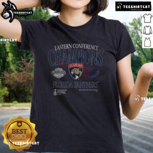 Premium Florida Panthers 2025 Eastern Conference Champions old school ladies tee featuring team logo and vintage design.