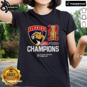 Premium Florida Panthers 2025 NHL Final Champions Ladies Tee showcasing team pride and style for female fans.
