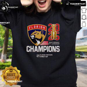 Alt Text: Premium Florida Panthers 2025 NHL Final Champions sweatshirt featuring team logo and vibrant colors, perfect for fans.