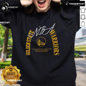 Premium Golden State Warriors team spirit sweatshirt in blue with logo, perfect for fans and game day wear.
