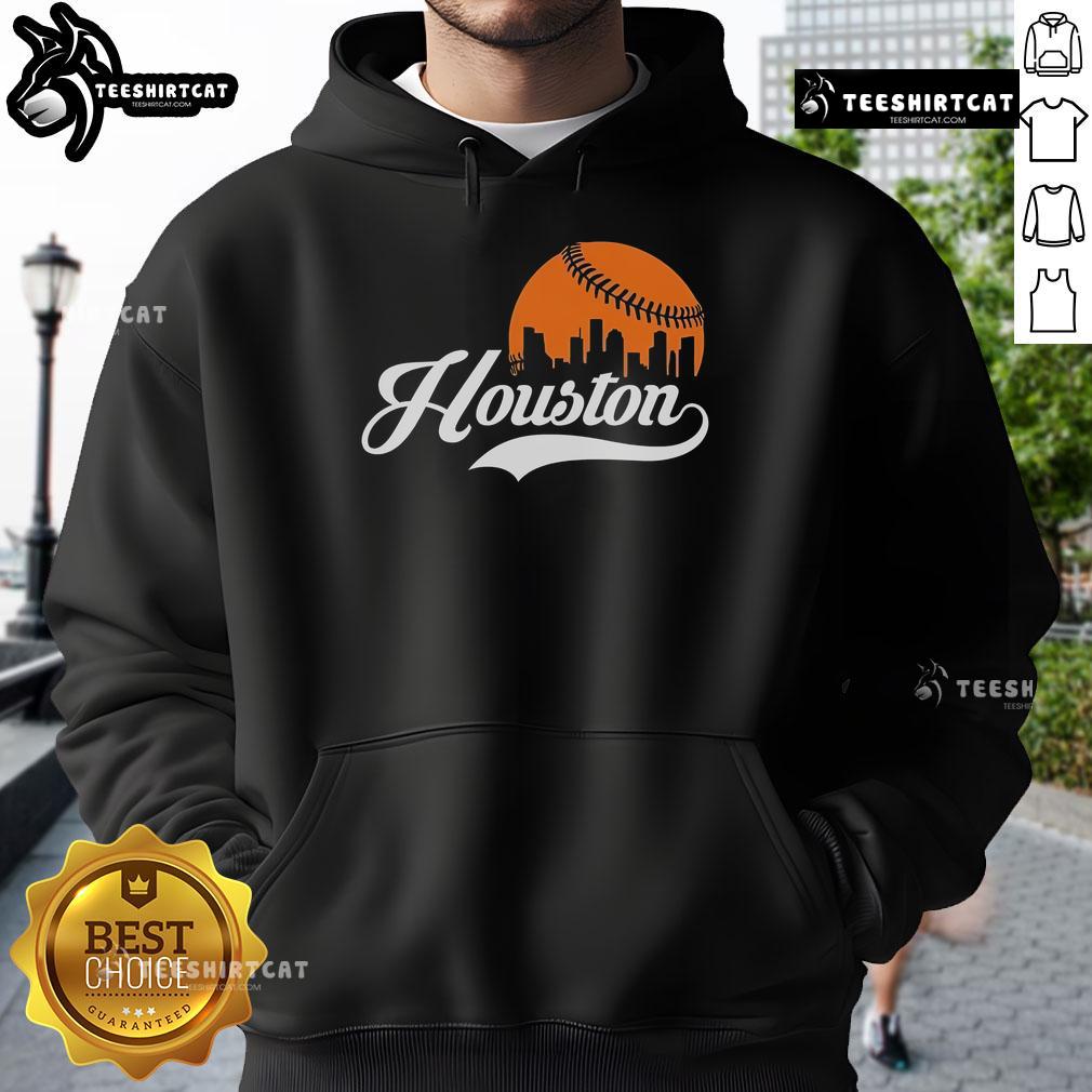 Premium Houston City Baseball Skyline Hoodie featuring iconic Houston skyline design, perfect for baseball fans and city lovers.