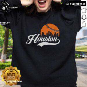 Premium Houston City baseball skyline sweatshirt featuring a stylish design and vibrant cityscape graphics.