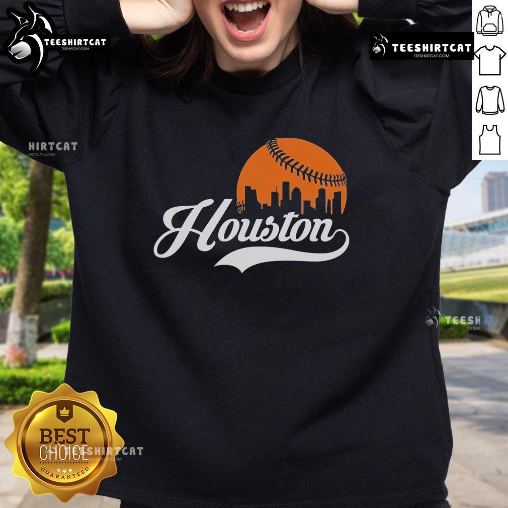 Premium Houston City baseball skyline sweatshirt featuring a stylish design and vibrant cityscape graphics.