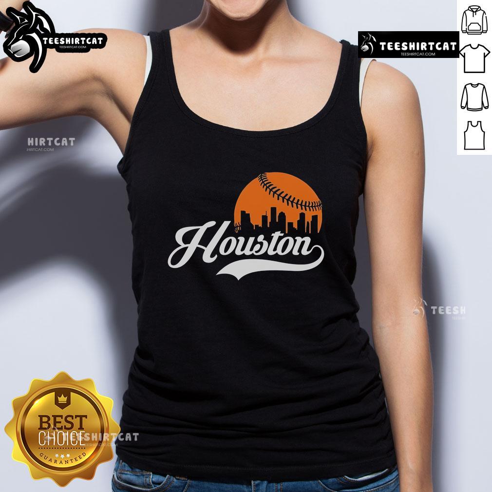 Premium Houston City Baseball Skyline Tank Top featuring a vibrant cityscape design for sports fans and fashion lovers.